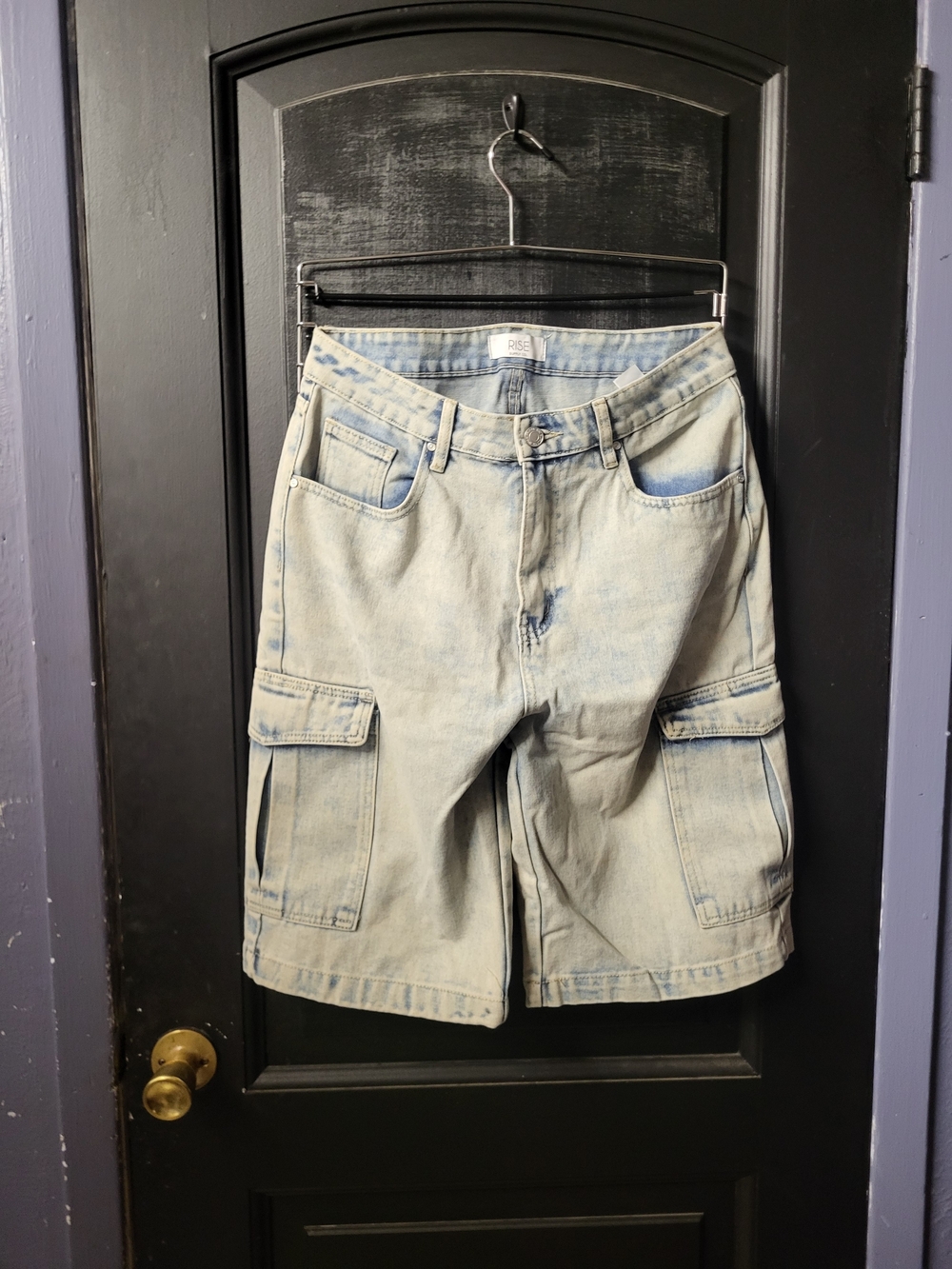 Light Blue Cargo Denim Shorts with Utility Pockets